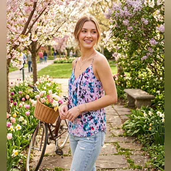 J. Crew Tops - J. Crew Multicolor Watercolor Silk Strappy Flowy Blouse Size 0